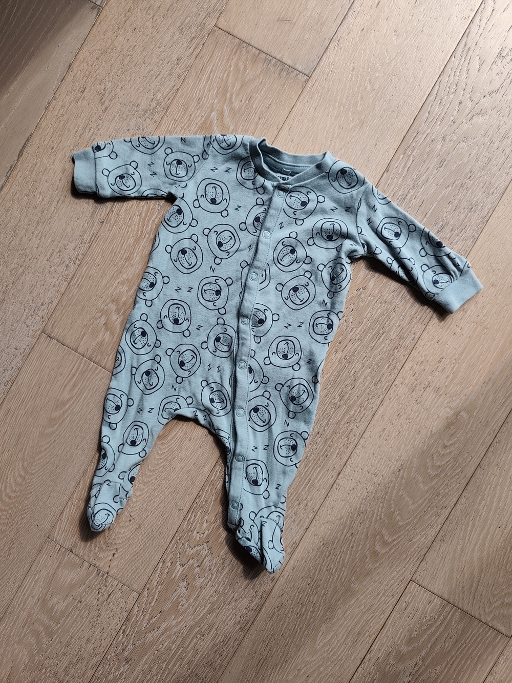 Lupilu Bio Cotton Blue Bear Print Footed One-Piece With Snaps 0-2M Baby Boy